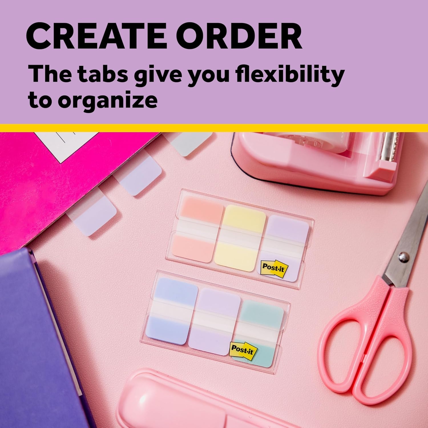 image:imagePostit Sticky Tabs 1 in x 15 in 3 Pads of Book Tabs in Assorted Cool Pastel Colors for Bookmarking Annotating Reading and Reminders Blue Purple and Green Colors 36 Total CountCool Pastels