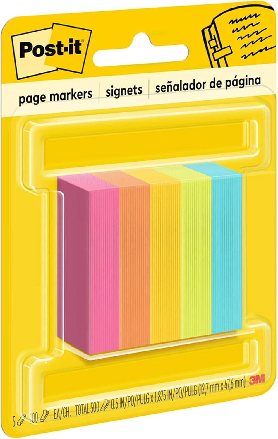 image:imagePostit Page Markers Assorted Colors 12 in x 2 in 100 SheetsPad 5 PadsPack 6705AN12 in x 2 in