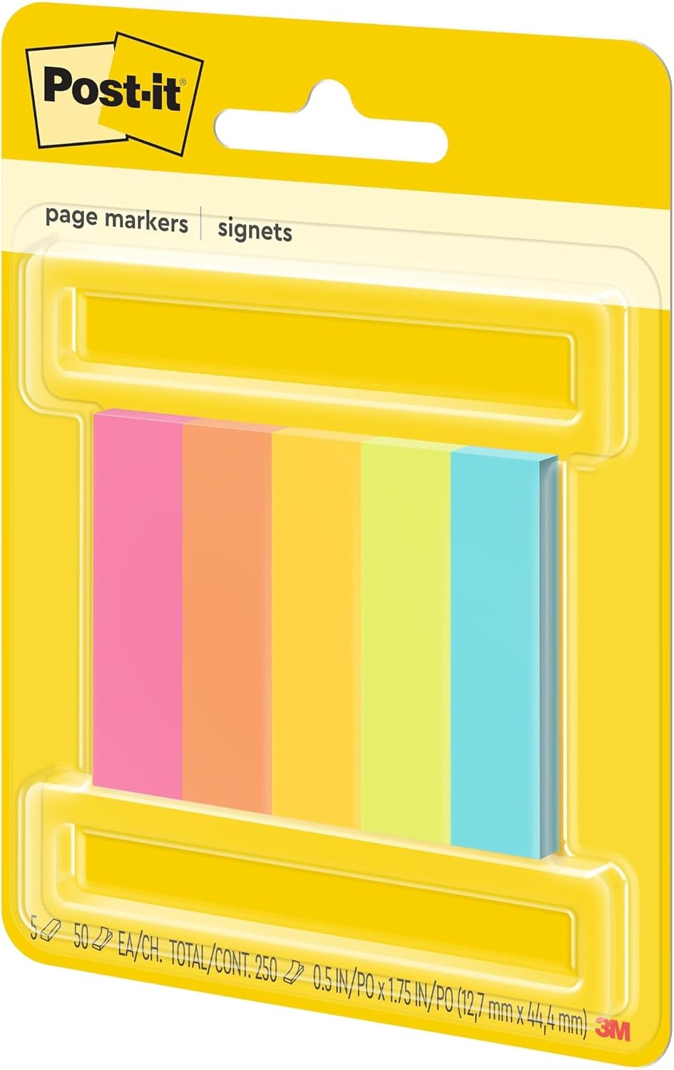 image:imagePostit Page Markers Assorted Colors 12 in x 2 in 50 SheetsPad 5 PadsPack 6705AF05 x 175 in