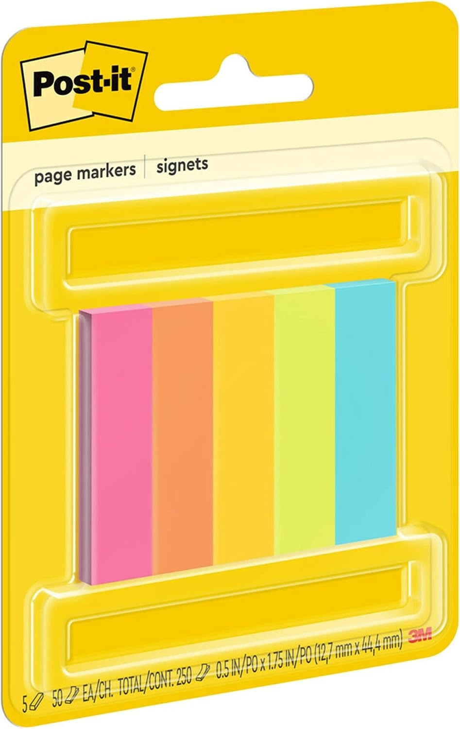 image:imagePostit Page Markers Assorted Colors 12 in x 2 in 50 SheetsPad 5 PadsPack 6705AF05 x 2 in