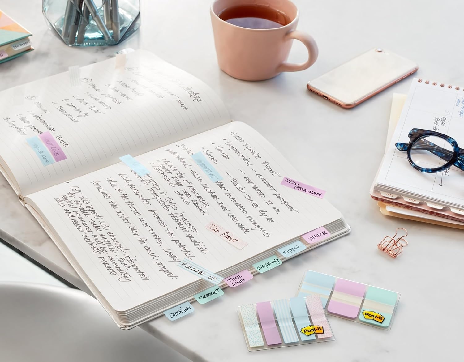 image:imagePostit Sticky Tabs 2 in x 15 in 4 Pads of Book Tabs in Assorted Primary Colors for Bookmarking Annotating Reading and Reminders Red Green Blue and Yellow 24 Total Count