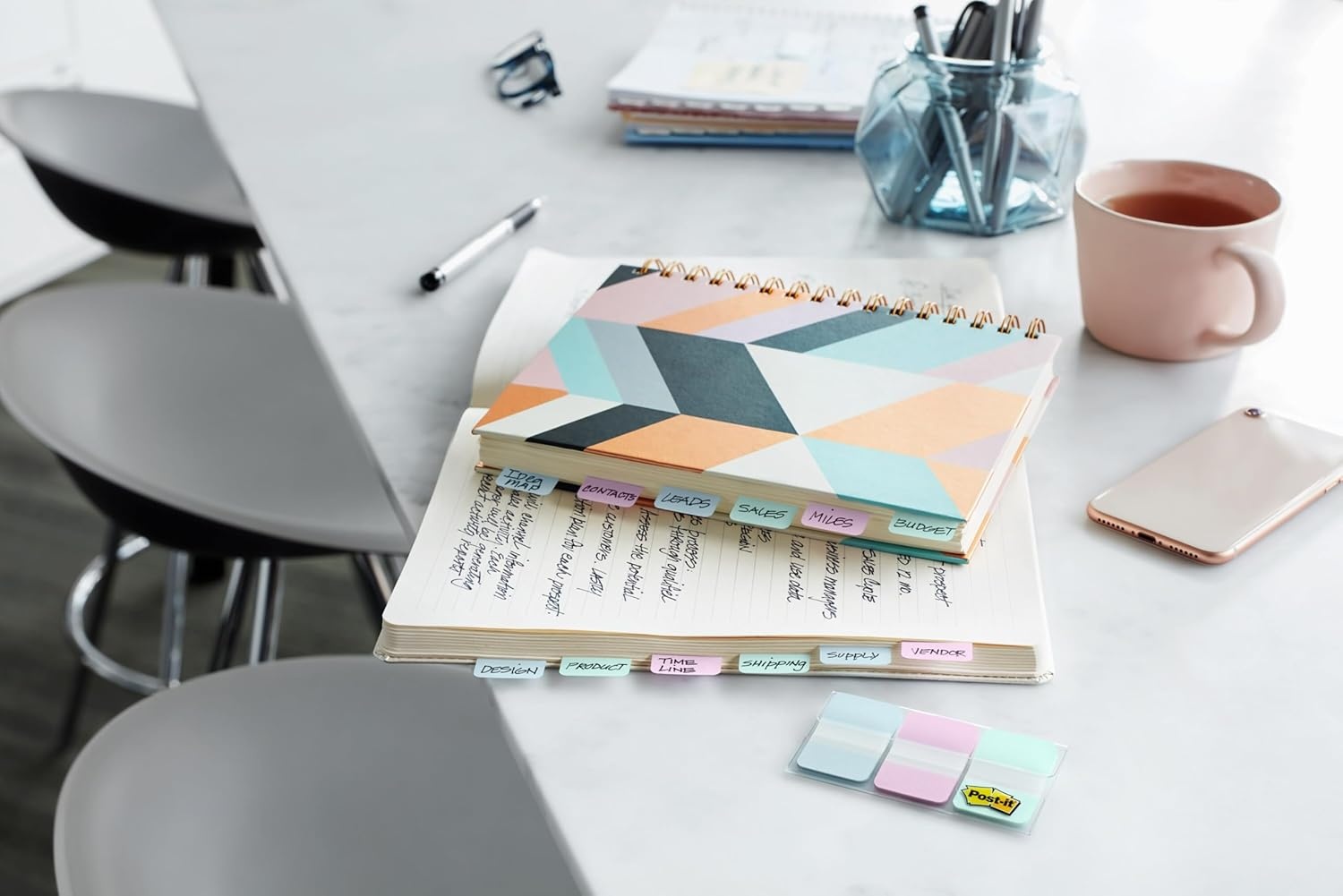 image:imagePostit Sticky Tabs 2 in x 15 in 4 Pads of Book Tabs in Assorted Primary Colors for Bookmarking Annotating Reading and Reminders Red Green Blue and Yellow 24 Total Count