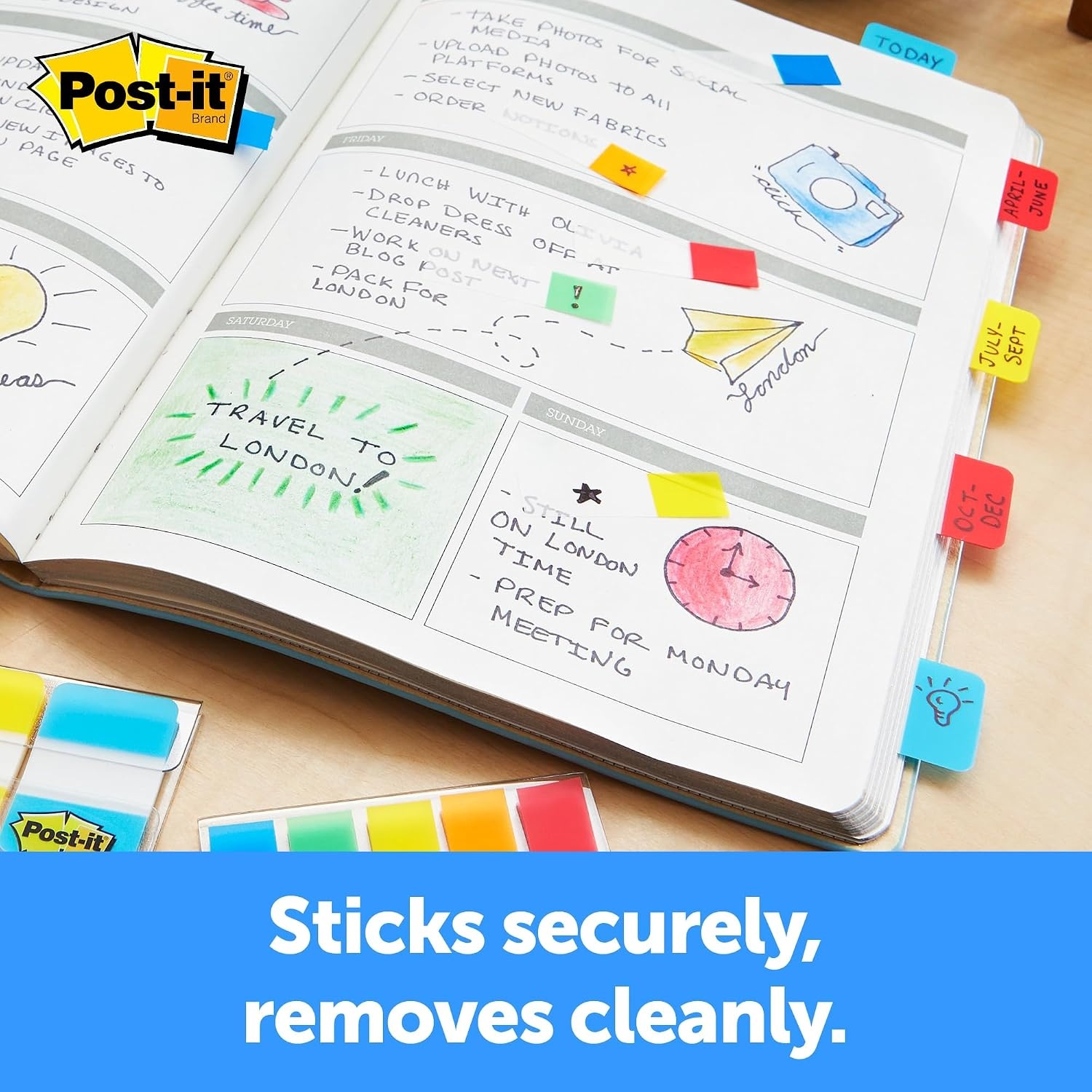 image:imagePostit Sticky Tabs 625 in x 15 in 4 Pads of Book Tabs in Assorted Bright Colors for Bookmarking Annotating Reading and Reminders Pink Purple Yellow and Blue Colors 40 Total Count04 x 28 Pack of 3
