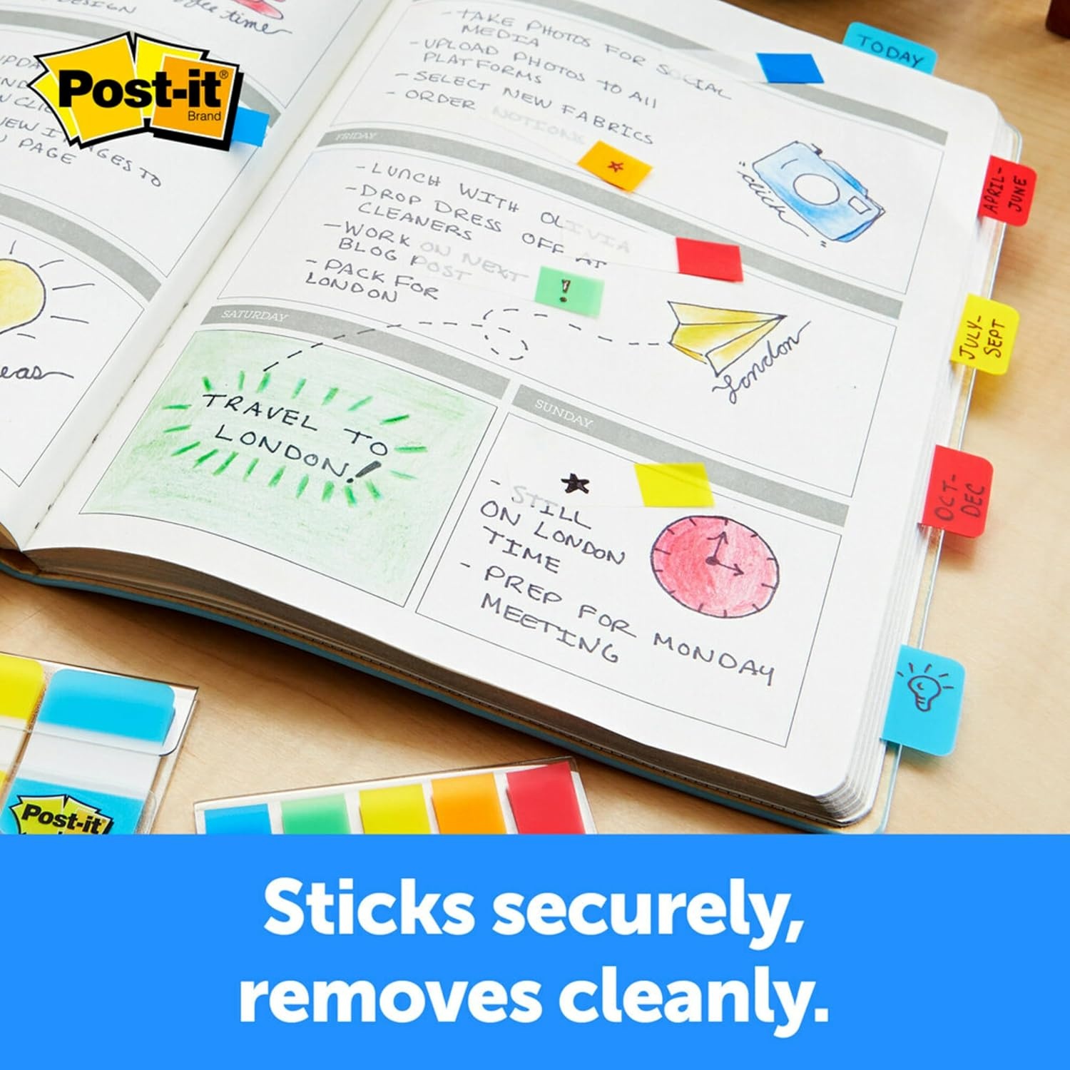 image:imagePostit Sticky Tabs 625 in x 15 in 4 Pads of Book Tabs in Assorted Bright Colors for Bookmarking Annotating Reading and Reminders Pink Purple Yellow and Blue Colors 40 Total Count04 x 28 Pack of 4
