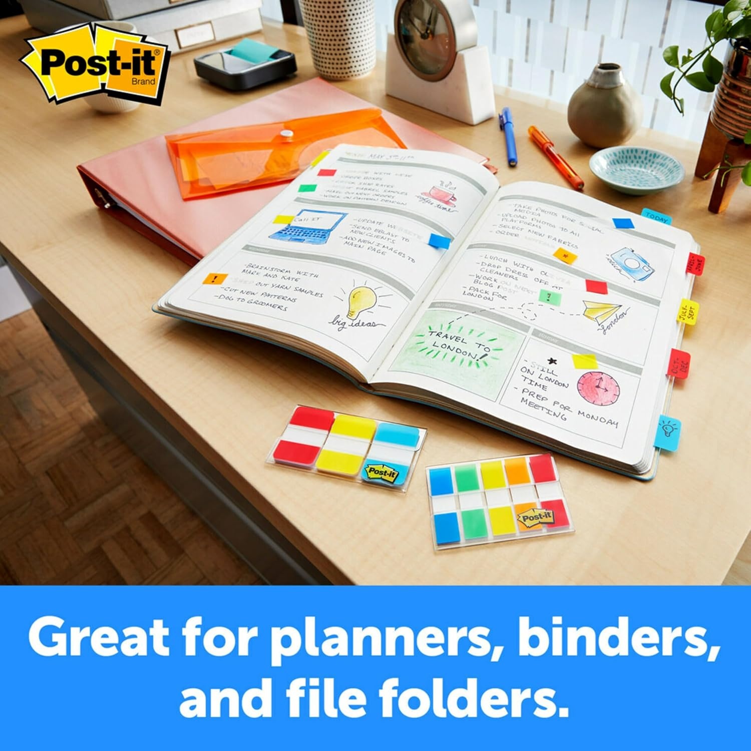 image:imagePostit Sticky Tabs 625 in x 15 in 4 Pads of Book Tabs in Assorted Bright Colors for Bookmarking Annotating Reading and Reminders Pink Purple Yellow and Blue Colors 40 Total Count04 x 28 Pack of 4