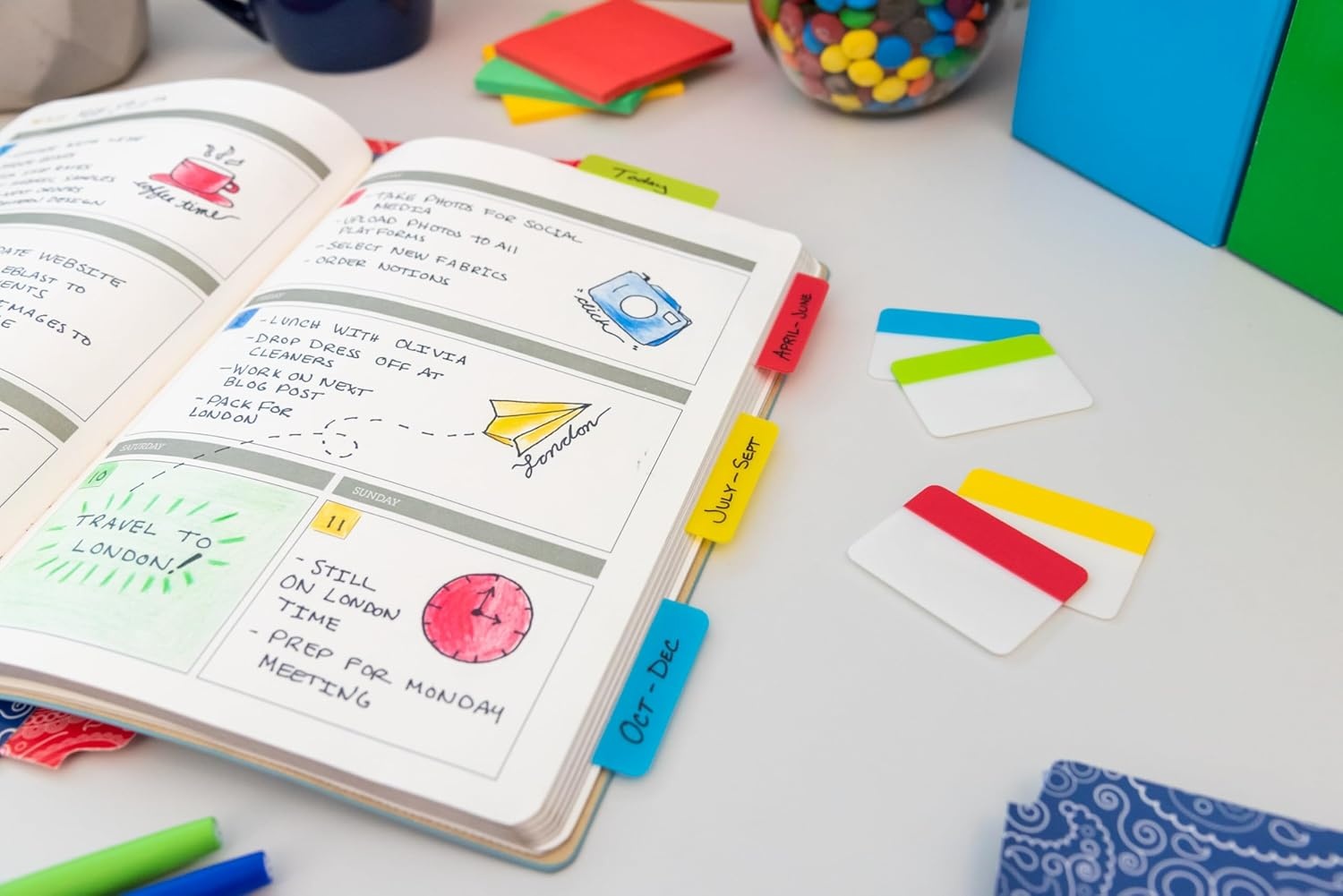 image:imagePostit Sticky Tabs 625 in x 15 in 4 Pads of Book Tabs in Assorted Bright Colors for Bookmarking Annotating Reading and Reminders Pink Purple Yellow and Blue Colors 40 Total Count04 x 28
