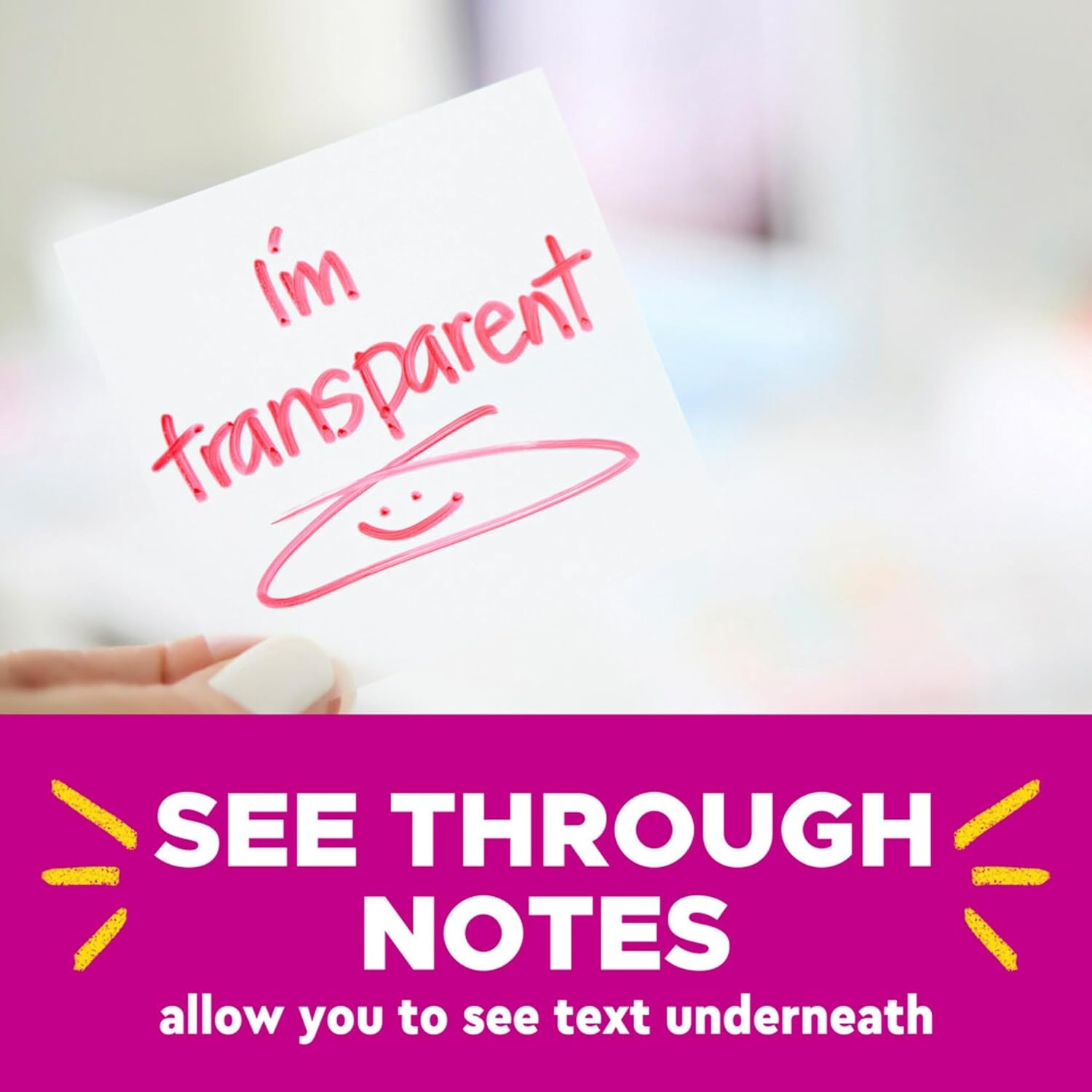 image:imagePostit Transparent Notes 28 in x 28 in Clear Sticky Notes Back to School Supplies Office Products Great for Studying 12 PadsColored Transparent
