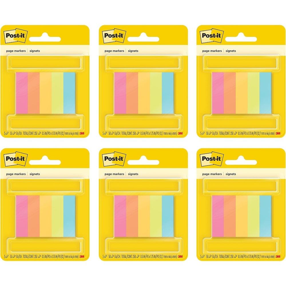 image:imagePostit Page Markers Assorted Colors 12 in x 2 in 50 SheetsPad 5 PadsPack 6705AF05 x 175 in