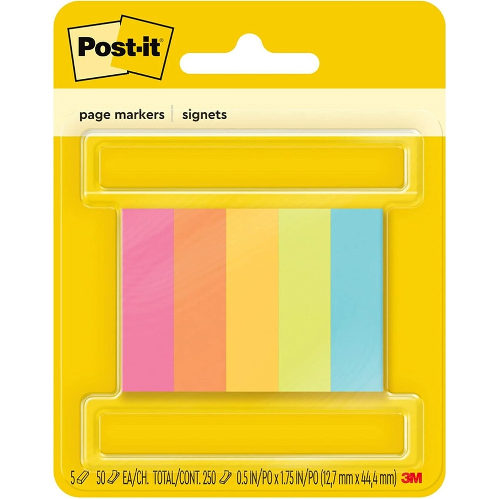 image:imagePostit Page Markers Assorted Colors 12 in x 2 in 50 SheetsPad 5 PadsPack 6705AF05 x 2 in
