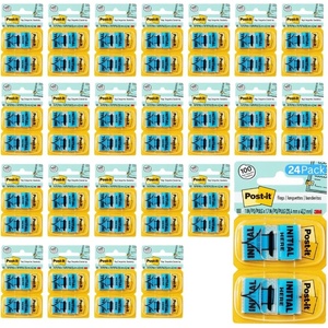 image:imagePostit Message Flags Initial Here 1 in x 17 in Two Dispensers with 50 Count Blue Sticky Tabs Per Dispenser 100 Flags Total24 Pack
