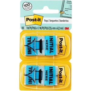 image:imagePostit Message Flags Initial Here 1 in x 17 in Two Dispensers with 50 Count Blue Sticky Tabs Per Dispenser 100 Flags TotalInitial Here