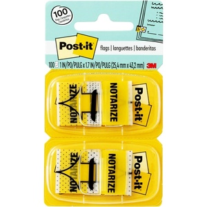 image:imagePostit Message Flags Notarize 1 in x 17 in Two Dispensers with 50 Count Yellow Sticky Tabs Per Dispenser 100 Flags Total