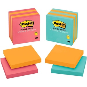 image:imagePostit Popup Notes 3x3 in 5 Pads Americas 1 Favorite Sticky Notes Assorted Colors Clean Removal Recyclable 33015ALTM