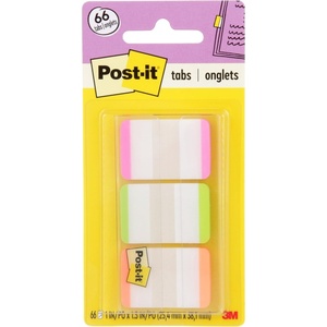 image:imagePostit Sticky Tabs 1 in x 15 in 3 Pads of Book Tabs in Assorted Bright Colors for Bookmarking Annotating Reading and Reminders Orange Green and Pink Colors 66 Total Count