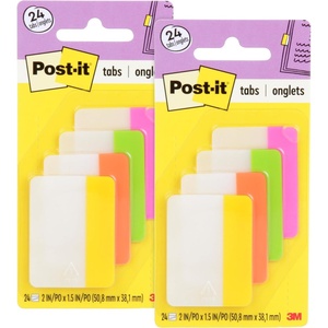 image:imagePostit Sticky Tabs 2 in x 15 in 4 Pads of Book Tabs in Assorted Bright Colors for Bookmarking Annotating Reading and Reminders Yellow Pink Orange and Green 24 Total CountSurtido