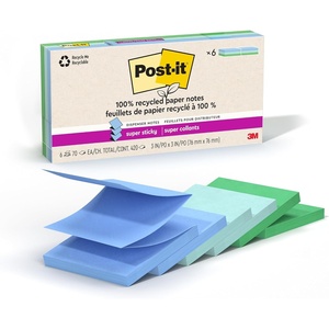 image:imagePostit Super Sticky 100 Recycled Popup Notes 3 in x 3 in 70 Sheets 6 Pads Oasis Collection Back to School Supplies and Office Products3 x 3