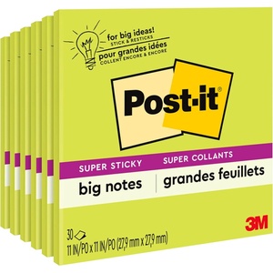 image:imagePostit Super Sticky Big Notes 11 in x 11 in 1 Pad 2X The Sticking Power Neon Green BN11G Pack of 66