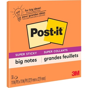 image:imagePostit Super Sticky Big Notes 11 in x 11 in Extra Large Sticky Notes Neon Orange 1 Pad 30 Sheets Great for Vision Boards Creative Projects Study Spaces Group Brainstorming and More111 x 111 Pack of 6