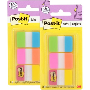 image:imagePostit Tabs 1 in Solid Aqua Yellow Pink Red Green Orange 6Color 36Dispenser 686ALOPRYT04 x 28 36 Count  Pack of 2
