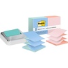 image:imageBundle of Postit Note Dispenser White Base with Steel Top and Postit Popup Notes 3 in x 3 in 1 Pad in Aqua Splash 12 Pads in Alternating Pastel Colors