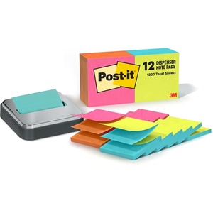 image:imageBundle of Postit Note Dispenser Black Base with Steel Top and Postit Popup Notes 3 in x 3 in 1 Pad in Aqua Splash 12 Pads in Alternating Colors Poptimistic Collection