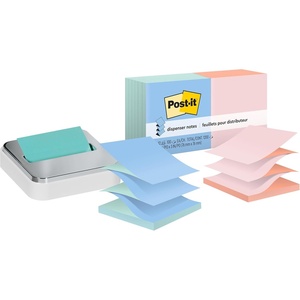 image:imageBundle of Postit Note Dispenser White Base with Steel Top and Postit Popup Notes 3 in x 3 in 1 Pad in Aqua Splash 12 Pads in Alternating Pastel Colors