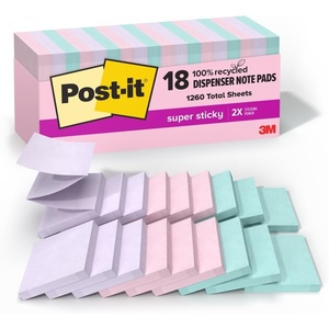 image:imagePostit 100 Recycled Paper Super Sticky Notes 18 Sticky Note Pads 3 x 3 in School Supplies and Office Products 2X the Sticking Power Wanderlust Pastels Collection
