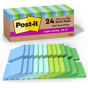image:imagePostit 100 Recycled Paper Super Sticky Notes 3 in x 3 in 24 Pads 70 Sheets per Pad Oasis Collection School Supplies and Office Products3 x 3