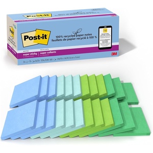 image:imagePostit 100 Recycled Paper Super Sticky Notes 3 in x 3 in 24 Pads 70 Sheets per Pad Oasis Collection School Supplies and Office Products3 x 3 Pack of 8