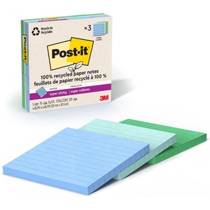 image:imagePostit 100 Recycled Paper Super Sticky Notes 4 in x 4 in 3 Pads 70 Sheets per Pad Wanderlust Pastels Back to School Supplies and Office ProductsOasis
