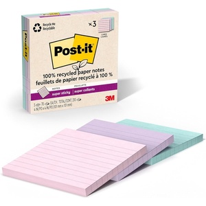 image:imagePostit 100 Recycled Paper Super Sticky Notes 4 in x 4 in 3 Pads 70 Sheets per Pad Wanderlust Pastels Back to School Supplies and Office ProductsPink Salt  Fresh Mint  Orchid Frost