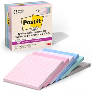 image:imagePostit 100 Recycled Paper Super Sticky Notes 4 in x 4 in 6 Pads 70 Sheets per Pad Wanderlust Pastels Back to School Supplies and Office ProductsWanderlust Pastels