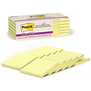 image:imagePostit 100 Recycled Paper Super Sticky Notes Canary Yellow 3 in x 3 in 12 Sticky Note Pads 70 Sheets per Pad School Supplies and Office ProductsCanary Yellow