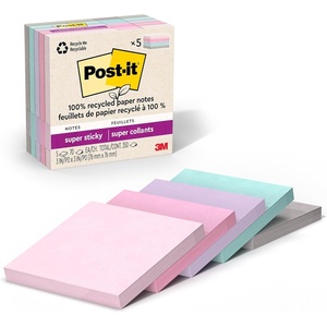 image:imagePostit 100 Recycled Paper Super Sticky Notes Canary Yellow 3 in x 3 in 5 Sticky Note Pads 70 Sheets per Pad Back to School Supplies and Office ProductsOrchid Frost  Fresh Mint  Washed Denim  Pebble Gray  Pink Salt