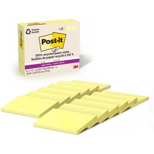 image:imagePostit 100 Recycled Paper Super Sticky Notes Canary Yellow 3 in x 5 in 12 Sticky Note Pads 70 Sheets per Pad School Supplies and Office Products3 x 5