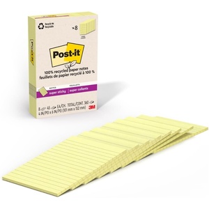 image:imagePostit 100 Recycled Paper Super Sticky Notes Lined 4 in x 6 in 8 Pads 45 Sheets per Pad Wanderlust Pastels Back to School Supplies and Office ProductsCanary Yellow