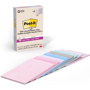 image:imagePostit 100 Recycled Paper Super Sticky Notes Lined 4 in x 6 in 8 Pads 45 Sheets per Pad Wanderlust Pastels Back to School Supplies and Office ProductsWanderlust Pastels