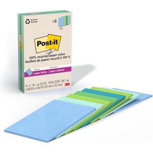 image:imagePostit 100 Recycled Paper Super Sticky Notes Lined 4 in x 6 in 8 Pads 45 Sheets per Pad Wanderlust Pastels Back to School Supplies and Office ProductsOasis