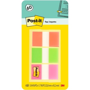 image:imagePostit Flags 60OntheGo Dispenser 1 DispenserPack 1 in Wide Orange Lime Pink 680OLP Pack of 204 x 28