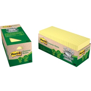 image:imagePostit Greener Notes 24 Bulk Sticky Note Pads 3 x 3 in Made with 100 Recycled Paper Canary YellowTrue