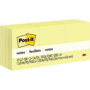 image:imagePostit Notes 1 38 x 1 78 in 12 Sticky Notes Pads 100 Sheets per Pad Canary Yellow The Original Postit Note School Supplies and Oce Products