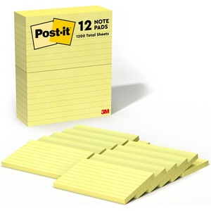 image:imagePostit Notes 3 in x 5 in 12 Lined Sticky Notes Pads 100 Sheets per Pad Canary Yellow The Original Postit Note School Supplies and Oce Products3 x 5 inch Pack of 12