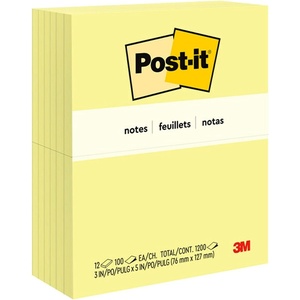 image:imagePostit Notes 3 in x 5 in 12 Sticky Notes Pads 100 Sheets per Pad Canary Yellow The Original Postit Note School Supplies and Oce Products3 in x 5 in