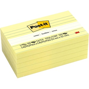 image:imagePostit Notes 3 in x 5 in 5 Lined Sticky Notes Pads 100 Sheets per Pad Canary Yellow The Original Postit Note School Supplies and Oce ProductsCanary Yellow