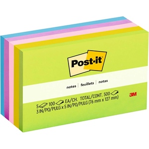 image:imagePostit Notes 3x5 in 5 Pads Americas 1 Favorite Sticky Notes Floral Fantasy Collection Bold Colors Green Yellow Orange Purple Blue Clean Removal Recyclable 6555UC