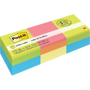 image:imagePostit Notes Cube 1 78 in x 1 78 in 3 Sticky Notes Pad 400 Sheets Assorted Bright Colors19 x 19
