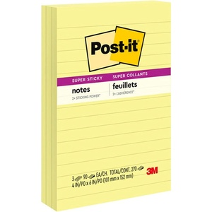 image:imagePostit Super Sticky Lined Notes 3 Sticky Note Pads 4 x 6 in School Supplies Office Products Sticky Notes for Vertical Surfaces Monitors Walls and Windows Canary Yellow14 x 4