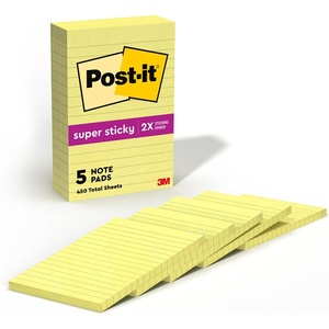 image:imagePostit Super Sticky Lined Notes 5 Sticky Note Pads 4 x 6 in School Supplies for Students Ideal for Textbooks Notebooks Walls and Vertical Surfaces Canary Yellow4 x 6 in  5 Pads