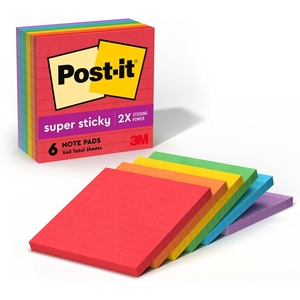 image:imagePostit Super Sticky Lined Notes 6 Sticky Note Pads 4 x 4 in Back to School Supplies for Students Ideal for Textbooks Notebooks Walls and Vertical Surfaces Playful Primaries Collection24 x 4