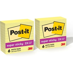 image:imagePostit Super Sticky Lined Notes 6 StickyNote Pads 4 x 4 in School Supplies Office Products Sticky Notes for Vertical Surfaces Monitors Walls and Windows Canary Yellow Pack of 24 x 4 Pack of 2